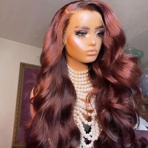 Reddish Brown 13x4 Lace Front Wigs Human Hair High Density Bleached Knots